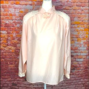 Vintage 70s Lady Manhattan Pink High Neck Secretary Blouse